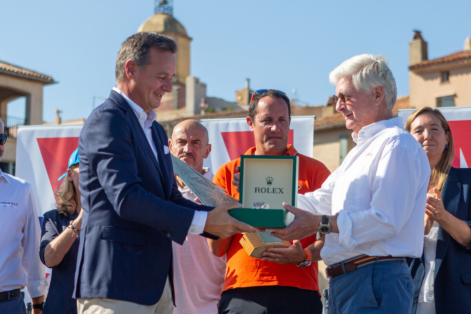 08 10 2023, Saint-Tropez (FRA,83), Les Voiles de Saint-Tropez 2023, Prizegiving classics and moderns 08 10 2023, Saint-Tropez (FRA,83), Les Voiles de Saint-Tropez 2023, Prizegiving classics and moderns