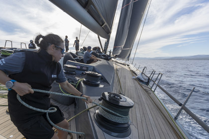 03 10 2022, Saint-Tropez (FRA,83), Voiles de Saint-Tropez 2022,  entraînement des maxis, A bord de Sipirit of Malouen X